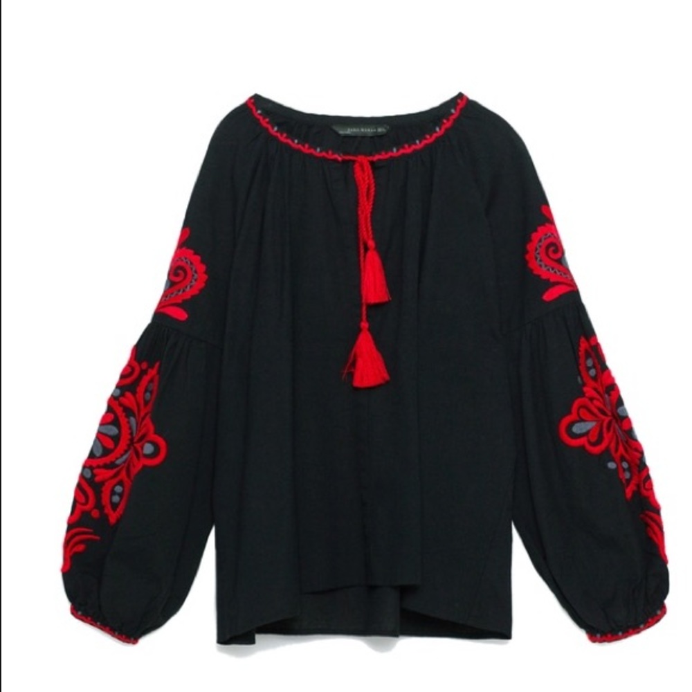 ZARA Embroidered Tassel Top